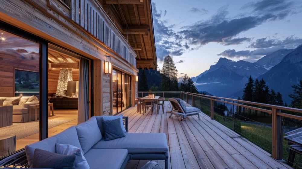 Mountain vacation cabin with a covered deck