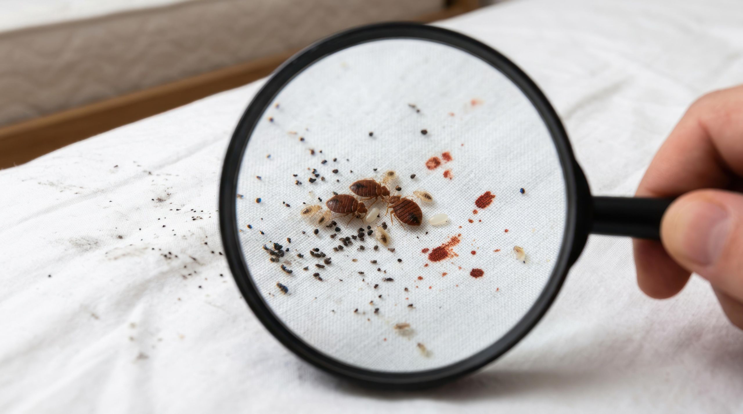 Technician inspecting a mattress seam during a bed bug treatment